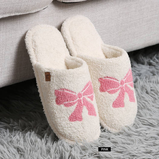 Coquette Ribbon Bow Print Luxury Soft Home Slippers