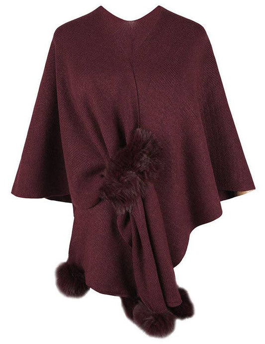 Burgundy Solid Color Scarf with Mink Knit Shawl