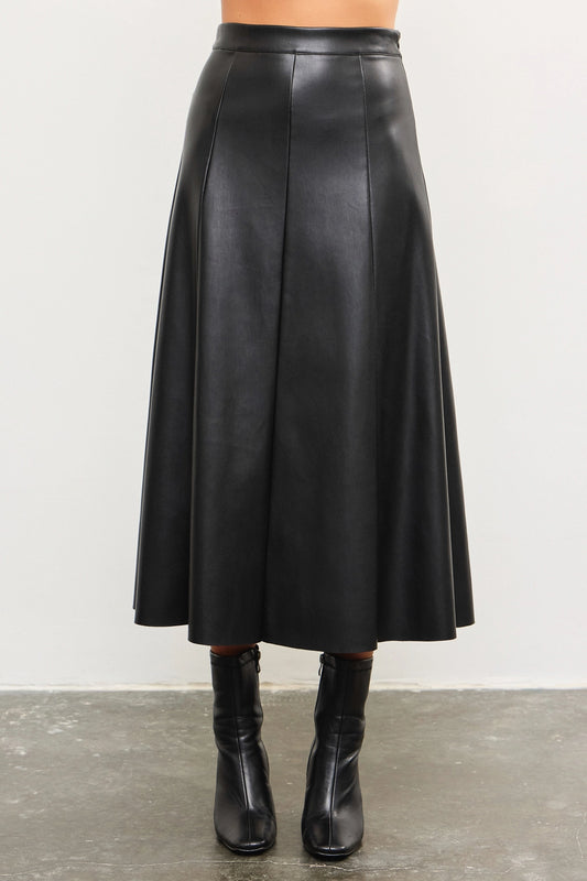 A-Line Leather Long Skirt